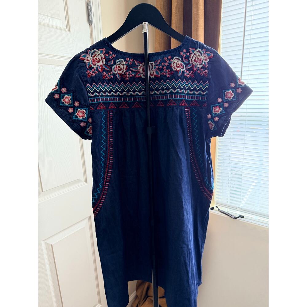 Ivy Jane Boho embroidered denim dress 100% cotton floral M